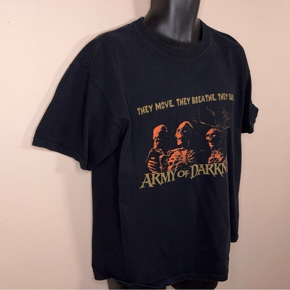 RARE LARGE ARMY OF DARKNESS TEE MENS SHORT SLEEVE BLACK COTTON ORANGE GRAPHIC - Picture 4 of 11